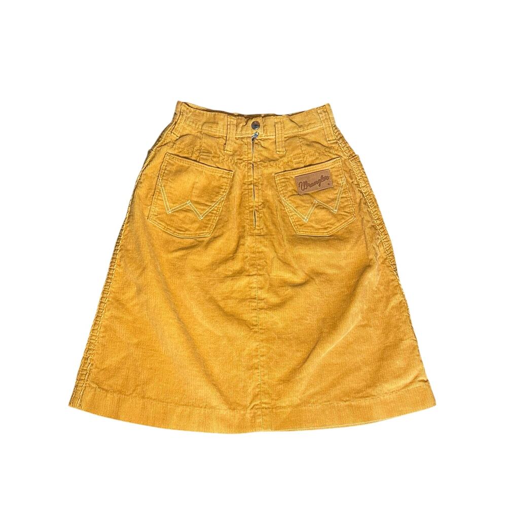 VTG 70s Wrangler Mustard Gold Corduroy Mini Skirt Petite XXS Western Boho Retro